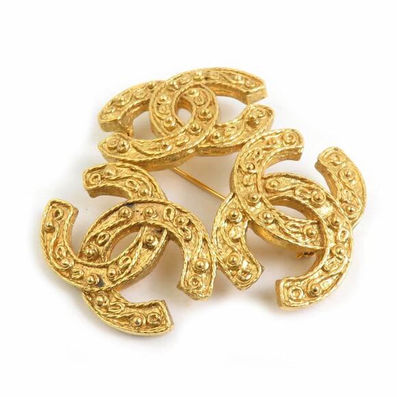 CHANEL Triple Coco Mark Metal Gold Brooch for Women e61339i - Picture 2 of 5